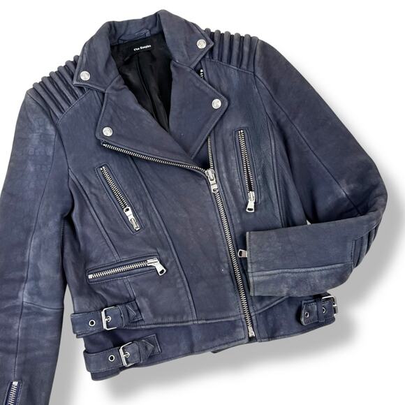 THE KOOPLES blue lamb leather motorcycle biker jacket - Picture 13 of 16